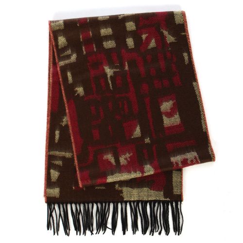 SERENITA O59A Cashmere Feel square pattern scarf w/ fringe Pink Brown fashionunic