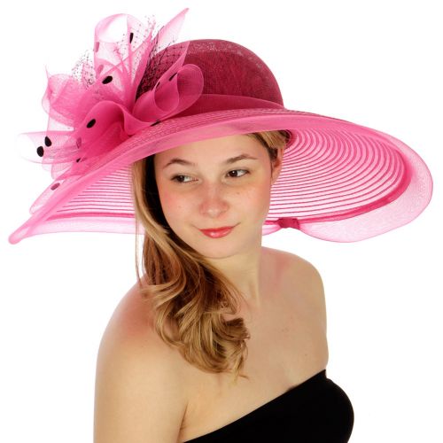 wholesale Polka dot and net dress hat HOT PINK fashionunic